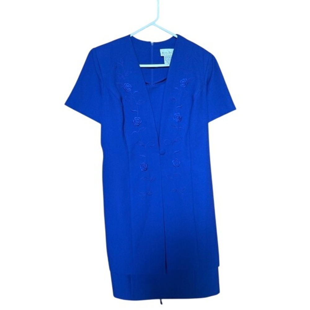 Miss Dorby Petites Royal Blue Embroidered Floral Layered Shift Dress Sz 8P